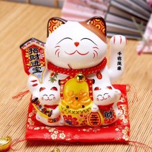 Mèo Thần Tài Chiêu Lộc Vẫy Tay, Mèo May Mắn Maneki Neko thẻ bài khai vận 6inches Kèm Đệm Và Hộp Đẹp