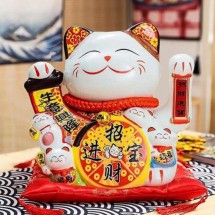 Mèo Thần Tài  Vẫy Tay, Mèo May Mắn Maneki Neko Thiên khách vạn lai 20cm Kèm Đệm Và Hộp Đẹp