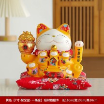 Mèo Thần Tài Vẫy Tay Thiên Khách Vạn Lai - Tiền Bạc Sung Túc 18cm Màu Vàng Kèm Đệm Và Hộp Đẹp
