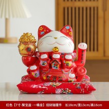 Mèo Thần Tài Vẫy Tay Thiên Khách Vạn Lai - Tiền Bạc Sung Túc 18cm Màu Đỏ Kèm Đệm Và Hộp Đẹp