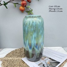 Bình gốm,lọ cắm hoa decor men hoả biến màu xanh ngọc cao cấp Bát Tràng trang trí nhà cửa H31cm