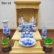 Bộ Đồ Thờ Ban Thần Tài Sứ Bát Tràng Men Lam Xanh Ban S3 (8 món)