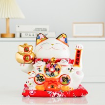 Mèo Thần Tài Mèo May Mắn Mèo Tài Lộc vẫy tay Nhật Bản Maneki Nekko băng gốm sứ cao cấp Bát Phương Chiêu Tài 29cm