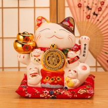 Mèo Thần Tài Mèo May Mắn Mèo Tài Lộc vẫy tay Nhật Bản Maneki Nekko băng gốm sứ cao cấp Kim Vận Chiêu Tài 8inch 20cm