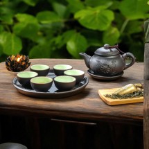 Ấm chén tử sa kèm khay chén lòng xanh ( nhiều mẫu )