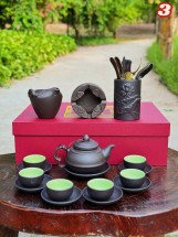 Bộ Ấm Chén Tử Sa Dáng Mai Chi Kèm Phụ Kiện 290ml