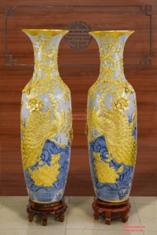 Lọ Lộc Bình Công Đào Dát Vàng 3D gốm sứ cao cấp Bát Tràng 1m60