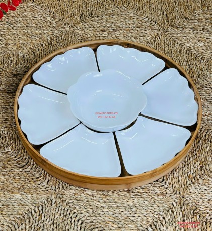 Bộ bát đĩa mâm cúng gia tiên men trắng  38cm, 45cm, 55cm Gốm Sứ Bát Tràng Cao Cấp