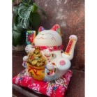Mèo Thần Tài Vẫy Tay, Mèo May Mắn Thẻ Bài Tài Lộc Cao 26cm Kèm Sạc, Hộp Đẹp Và Thảm Hoa