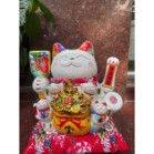 Mèo Thần Tài Vẫy Tay, Mèo May Mắn Thẻ Bài Tài Lộc Cao 26cm Kèm Sạc, Hộp Đẹp Và Thảm Hoa