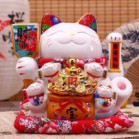 Mèo Thần Tài Vẫy Tay, Mèo May Mắn Thẻ Bài Tài Lộc Cao 26cm Kèm Sạc, Hộp Đẹp Và Thảm Hoa