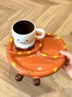 Bộ sưu tập PangPang gốm sứ gồm đĩa bánh quẩy size to 2 màu nâu hồng cốc PangPang thìa quẩy