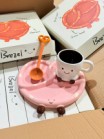 Bộ sưu tập PangPang gốm sứ gồm đĩa bánh quẩy size to 2 màu nâu hồng cốc PangPang thìa quẩy