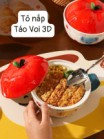 Tô nắp táo voi 3D quai xanh lá đường kính 16.5cm cao 7.5cm cả nắp 12.5cm dung tích 750ml