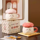 Cốc dâu tây mũ nấm 400ml kèm thìa và hộp 2 màu hồng đậm và hồng nhạt