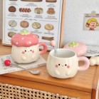 Cốc dâu tây mũ nấm 400ml kèm thìa và hộp 2 màu hồng đậm và hồng nhạt