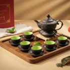 Ấm chén tử sa dáng đèn thấp Bát Tràng lòng chén xanh dung tích 600ml