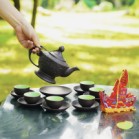 Ấm chén tử sa dáng đèn thấp Bát Tràng lòng chén xanh dung tích 600ml