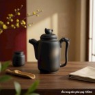 Ấm chén tử sa Bát Tràng dáng long đào phú quý màu đỏ đen dung tích 480ml