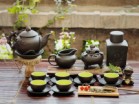 Bộ Ấm Chén Tử Sa Đắp Hoa Đào Tách Lót Kèm Hộp chè, Chén Tống, Lư Trầm