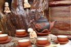 Bộ Ấm Chén Tử Sa Đắp Phù Dung Đỏ Đen Tách Lót