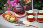 Bộ Ấm Chén Tử Sa Đắp Phù Dung Đỏ Đen Tách Lót