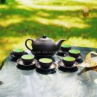 Bộ Ấm Chén Tử Sa Bưởi Trơn Tách Lót Màu Đen Dung Tích 400ml
