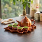 Bộ Ấm Chén Tử Sa Bí Đỏ Đào Khay Lá Bát Tràng 400ml