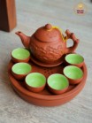 Bộ Ấm Chén Tử Sa Hoa Châm Khay Đôi Bát Tràng 400ml