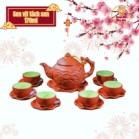 Bộ Ấm Chén Tử Sa Bát Tràng Hoa Châm Tách Sen Màu Đỏ 400ml