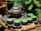 Bộ Ấm Chén Tử Sa Bát Tràng Hoa Châm Khay Sen Nổi Màu Đen 400ml