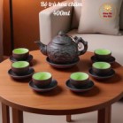 Bộ Ấm Chén Tử Sa Bát Tràng Hoa Châm Màu Đen 400ml