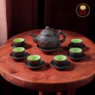Bộ Ấm Chén Tử Sa Bát Tràng Hoa Châm Màu Đen 400ml