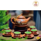 Bộ Ấm Chén Tử Sa Bát Tràng Trúc To Hoa Đào Tách Lót 350ml