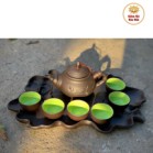 Bộ Ấm Chén Tử Sa Bát Tràng Trúc To Màu Đen Khay Sen 350ml