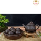 Bộ Ấm Chén Tử Sa Bát Tràng Trúc To Màu Đen Khay Tròn 350ml