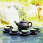 Bộ Ấm Chén Tử Sa Bát Tràng Trúc To Màu Đen Tách Lót 350ml