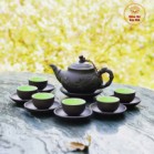 Bộ Ấm Chén Tử Sa Bát Tràng Trúc To Màu Đen Tách Lót 350ml