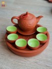Bộ Ấm Chén Tử Sa Dáng Chóp Họa Tiết Đắp Nổi Kèm Khay Đôi 300ml