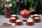 Bộ Ấm Chén Tử Sa Quai Chuôi Đắp Nổi Màu Đỏ 280ml