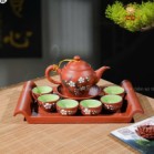 Bộ Ấm Chén Tử Sa Dáng Chân Cao Họa Tiết Hoa Đào Chấm Trắng Khay Chữ Nhật 290ml