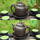Bộ Ấm Chén Tử Sa Dáng Lục Tâm Trà Thư Pháp Kèm Phụ Kiện 290ml