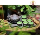Bộ Ấm Chén Tử Sa Dáng Nhỡ Đắp Nổi Hoa Sen Khay Lá 270ml