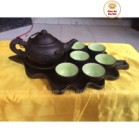 Bộ Ấm Chén Tử Sa Dáng Nhỡ Đắp Nổi Hoa Sen Khay Lá 270ml