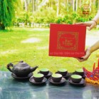 Bộ Ấm Chén Tử Sa Dáng Nhỡ Đắp Nổi Hoa Sen 270ml