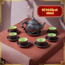 Bộ Ấm Chén Tử Sa Đắp Hoa Đào Tách Lót