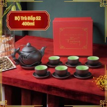 Bộ Ấm Chén Tử Sa Đắp Hoa Lan Tách Lót