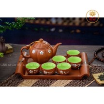 Bộ Ấm Chén Tử Sa Bí Đỏ Đào Khay Chữ Nhật Bát Tràng 400ml