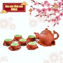 Bộ Ấm Chén Tử Sa Hoa Sen Tách Sen Màu Đỏ Bát Tràng 400ml