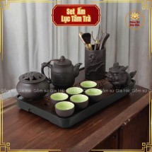 Bộ Ấm Chén Tử Sa Dáng Lục Tâm Trà Thư Pháp Kèm Phụ Kiện 290ml